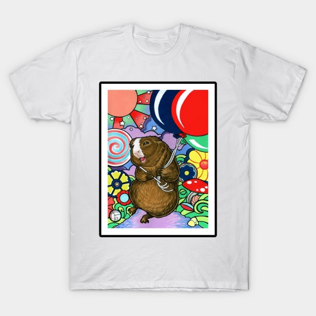 Happy Guinea Pig With Balloons - Black Outlined Version T-Shirt by Nat Ewert Art